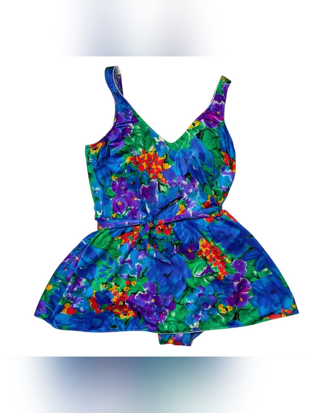 80s Maxine Of Hollywood Vibrant Floral One-Piece Swim Dress Size 16